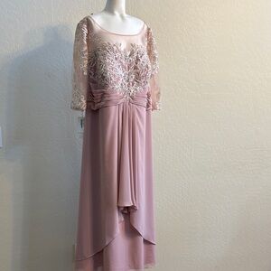 JJs House Blush Pink Lace-Appliqué Chiffon Evening Dress